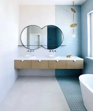 Salle de bain bleue et blanche