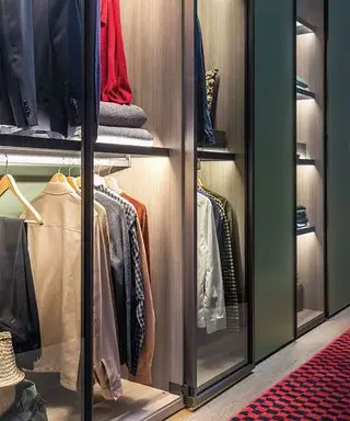 Rangement pour vêtements avec portes d'armoire en verre