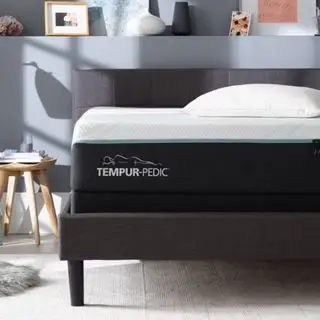 Colchón híbrido Tempur-Pedic ProAdapt de firmeza media en un dormitorio contemporáneo