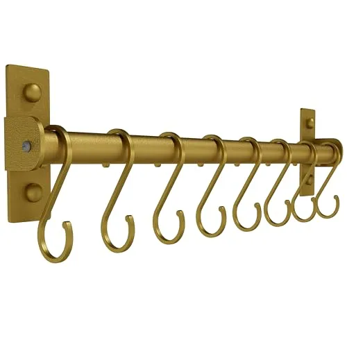 Dseap Support pour ustensiles de cuisine, support pour casseroles et poêles, rail de cuisine mural avec 8 crochets pour suspendre les ustensiles de cuisine, tasses, cuillères, fixation murale, doré' loading='lazy' title=