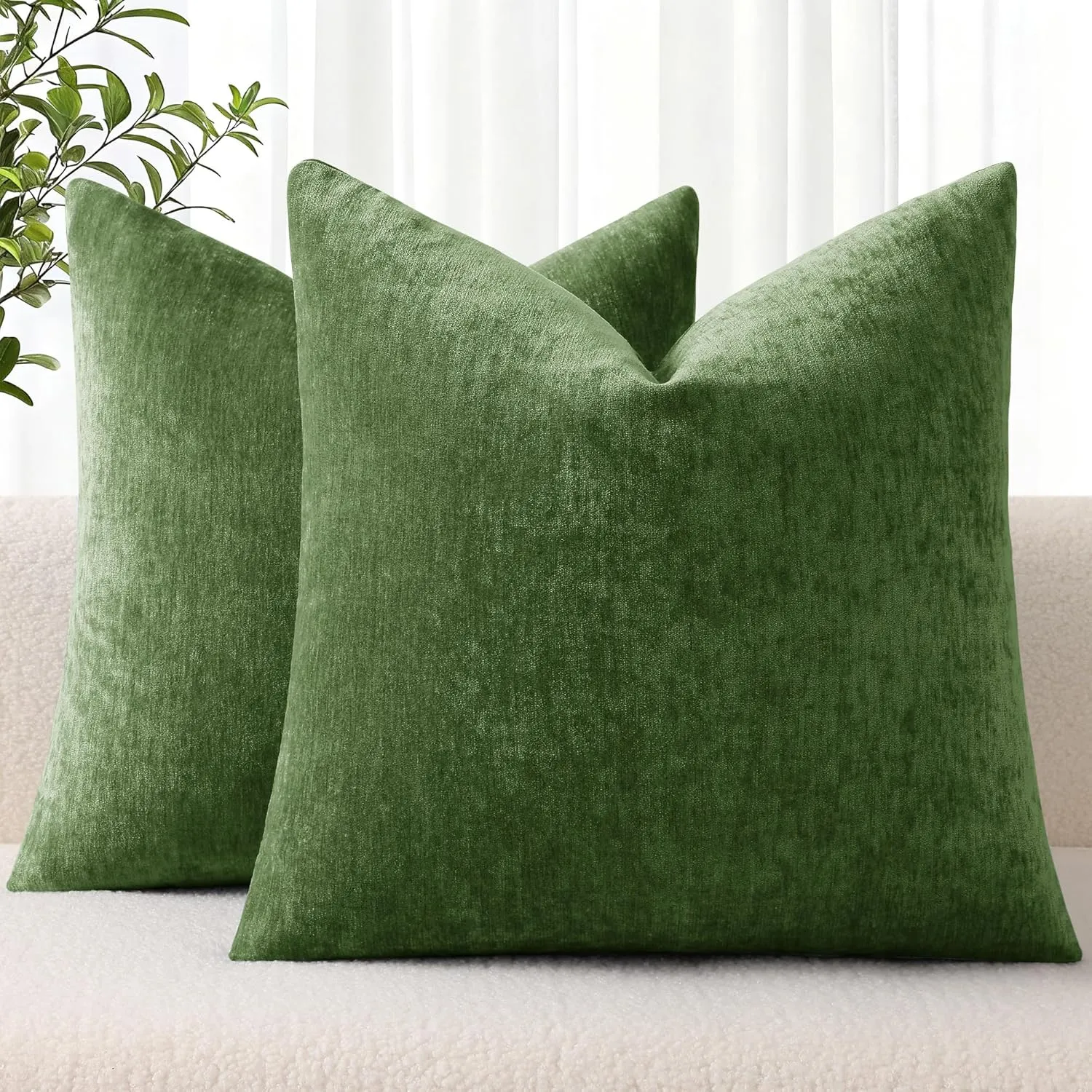 Decoruhome Federe per cuscini primaverili in ciniglia verde muschio 45,7 x 45,7 cm, set di 2 federe decorative morbide per divani, con accenti tinti in tinta unita, federe quadrate neutre per divano.' loading='lazy' title=