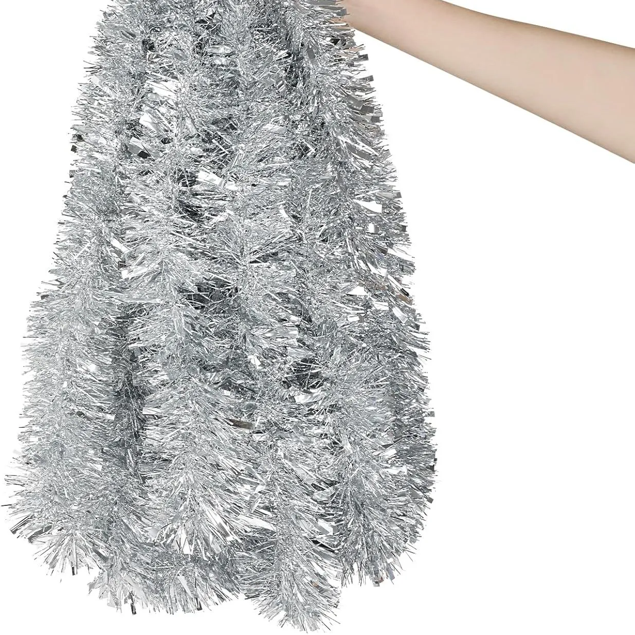 Decora – guirlande de guirlandes argentées de 33 pieds, guirlande métallique suspendue de noël pour arbre de noël, décoration de maison et de fête' loading='lazy' title=