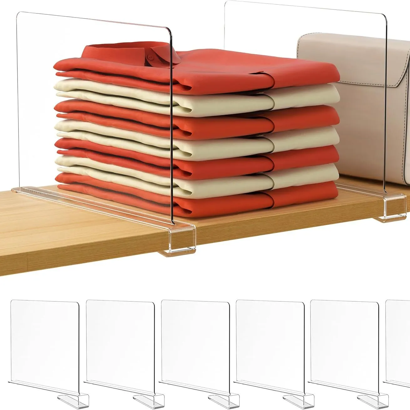 Hblife Confezione da 6 organizzatori per armadio e portaoggetti Divisori trasparenti per scaffali Organizer per borsa verticale per armadio Perfetto per maglioni, camicie, borse in camera da letto e cucina Scaffale in acrilico per l'organizzazione' loading='lazy' title=