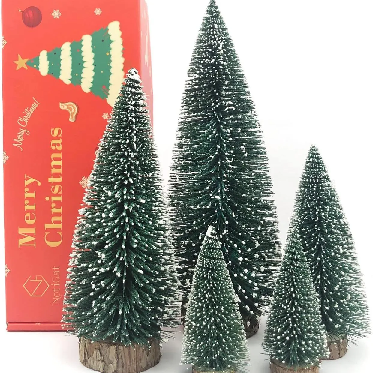 Notigat Mini-Weihnachtsbaum-Flaschenbürste Weihnachtsbäume mit Holzsockel Weihnachtsdekorationen für Party Tischplatte Decer Weihnachtsbaum （5 Stück）' loading='lazy' title=