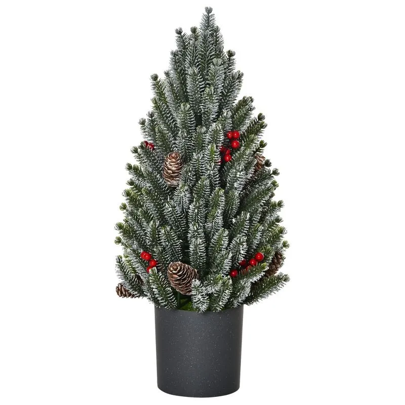 Homcom 1,5 Fuß hoher, unbeleuchteter Miniatur-Weihnachtsbaum mit Schneebesatz, künstlicher Tischdekoration, Weihnachtsdekoration mit Tannenzapfen und Beeren' loading='lazy' title=