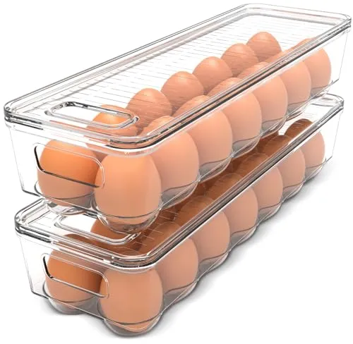 Utopia Home Lot de 2 récipients à œufs avec couvercle et poignée pour organisation du réfrigérateur – Transparent empilable pour organisateurs et rangement de cuisine ou de garde-manger' loading='lazy' title=