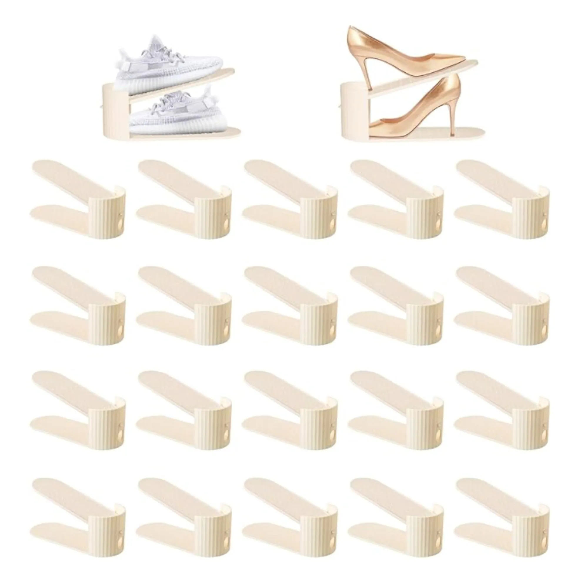 20 balíčkov organizátor slotov na topánky Držiaky na stohovanie topánok pre pár topánok Nastaviteľné zahusťovanie dvojitá vrstva 50% úspora miesta v topánke Stojan do skrine Biely' loading='lazy' title=