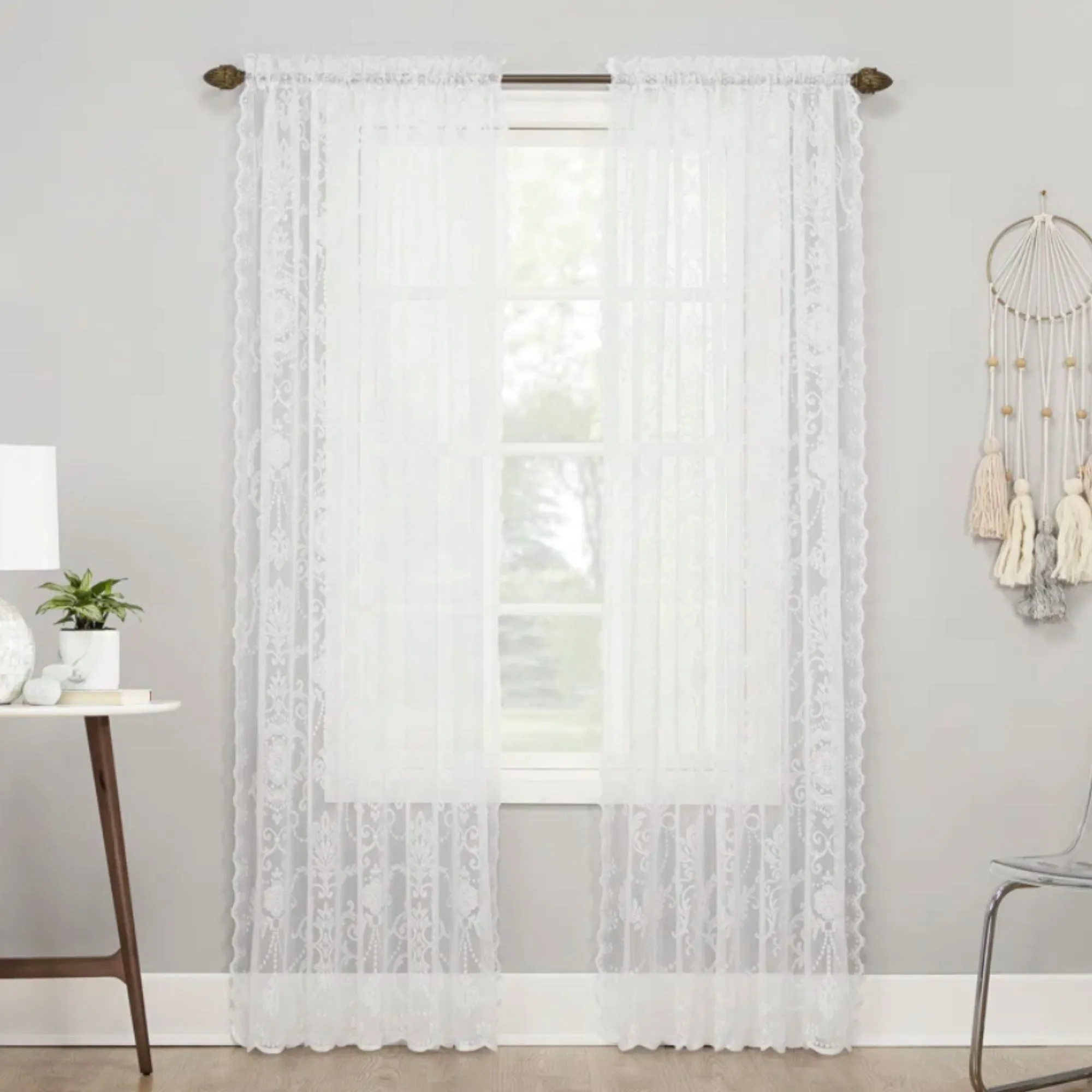 Panneau de rideau avec passe-tringle en dentelle florale Christy' loading='lazy' title=