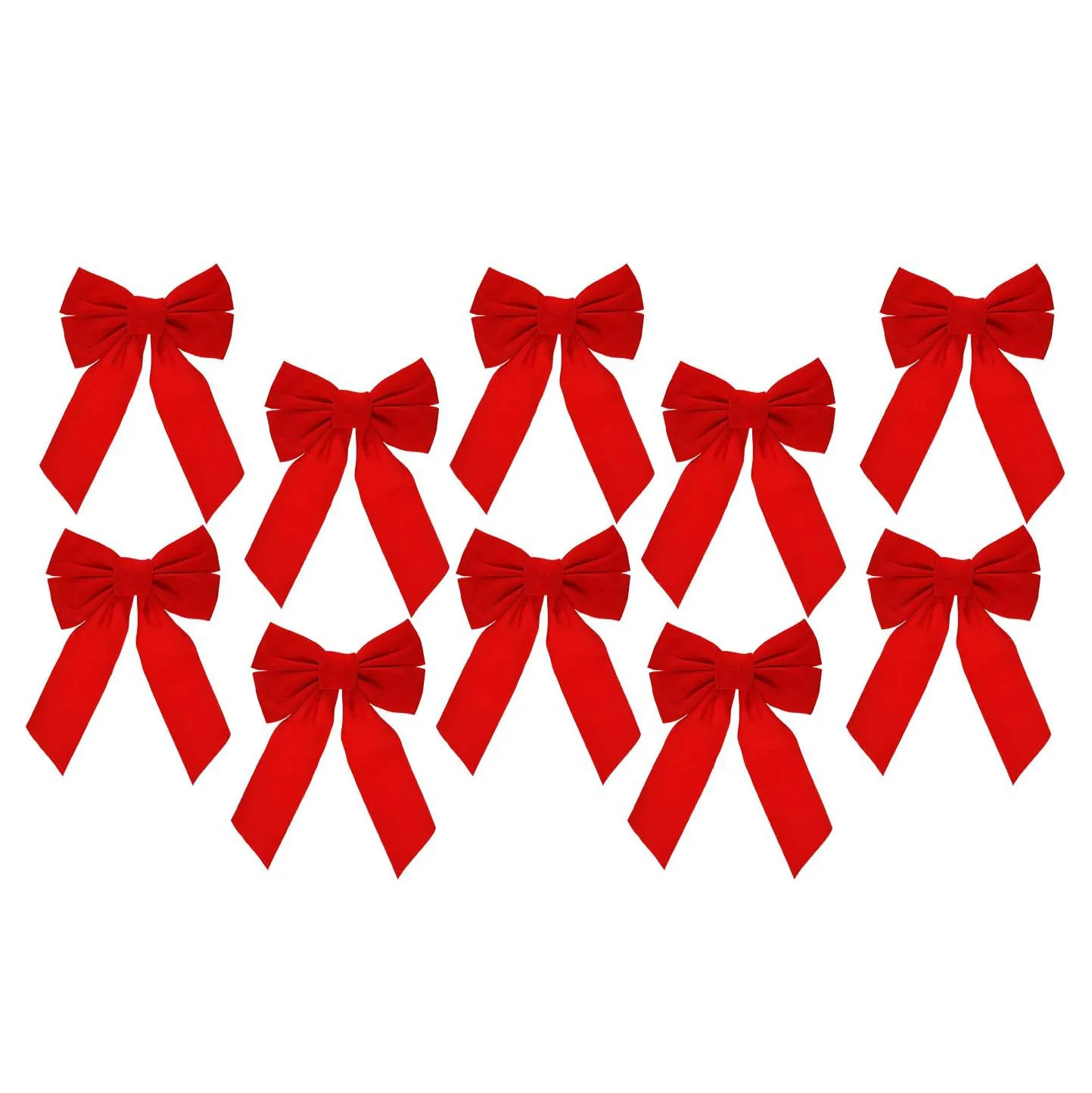Lot de 10 nœuds de couronne de Noël en velours rouge 9 x 13 – pour cadeaux de guirlande, décoration de vacances intérieure/extérieure' loading='lazy' title=