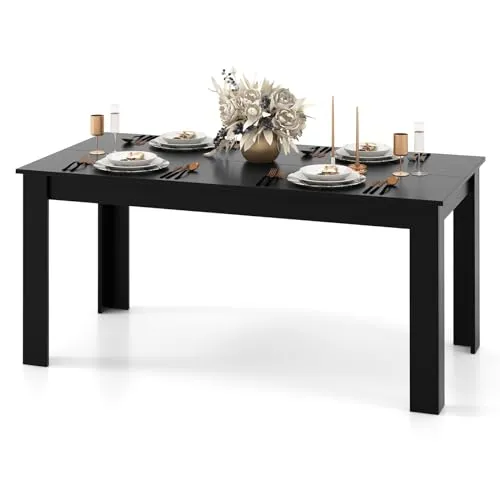 Table à manger Giantex pour 6 table de cuisine rectangulaire avec 330 lb Capacité Structure stable 63 L x 31,5 W x 30 h Grands tables centrales de ferme pour dîner Dinquette Dinary Room Black' loading='lazy' title=