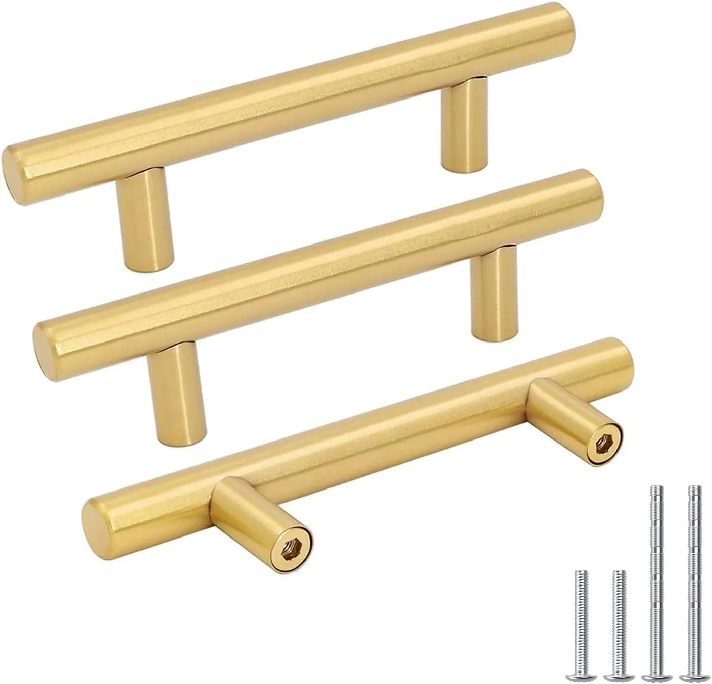 Goldenwarm Lot de 10 poignées d'armoire dorées en laiton brossé pour tiroir, 7,6 cm – Poignées et boutons de porte de cuisine, salle de bain, chambre à coucher, meubles en acier inoxydable' loading='lazy' title=