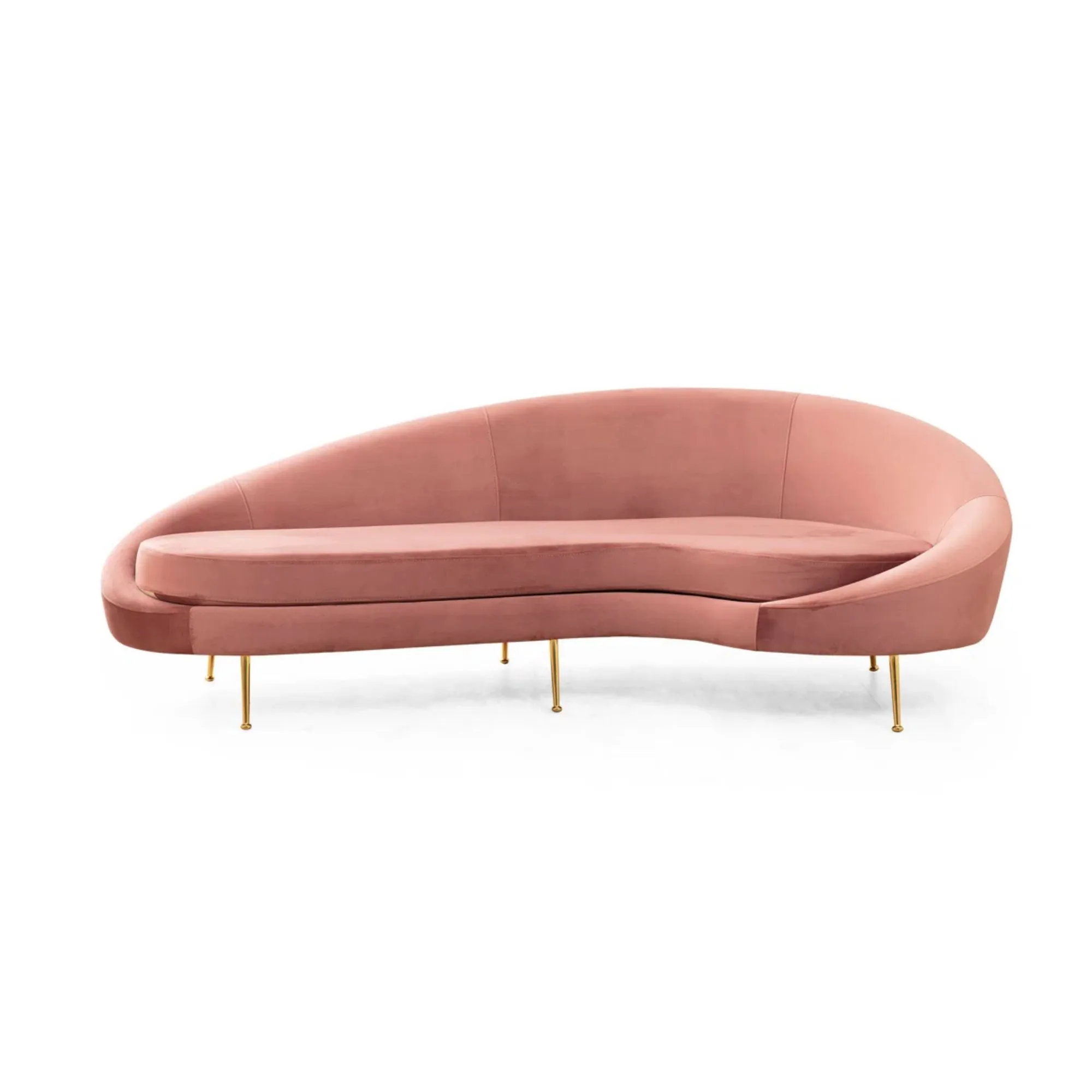 Rosafarbenes, geschwungenes Sofa mit goldenen Beinen' loading='lazy' title=