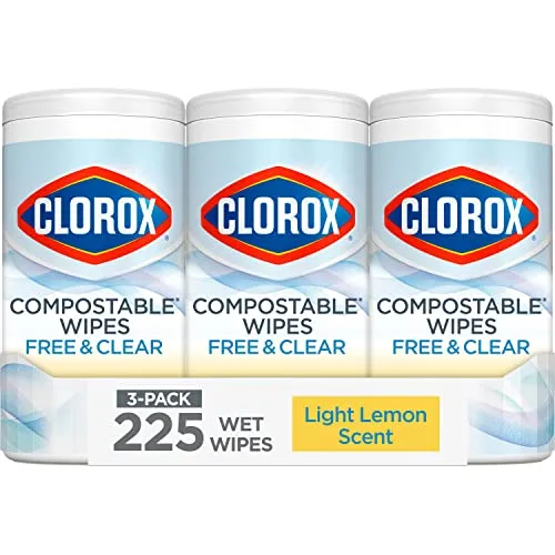 Clorox free & amp; Čisté kompostovateľné čistiace utierky Svetlá citrónová vôňa 75 Počítanie 3 (balenie sa môže meniť)' loading='lazy' title=