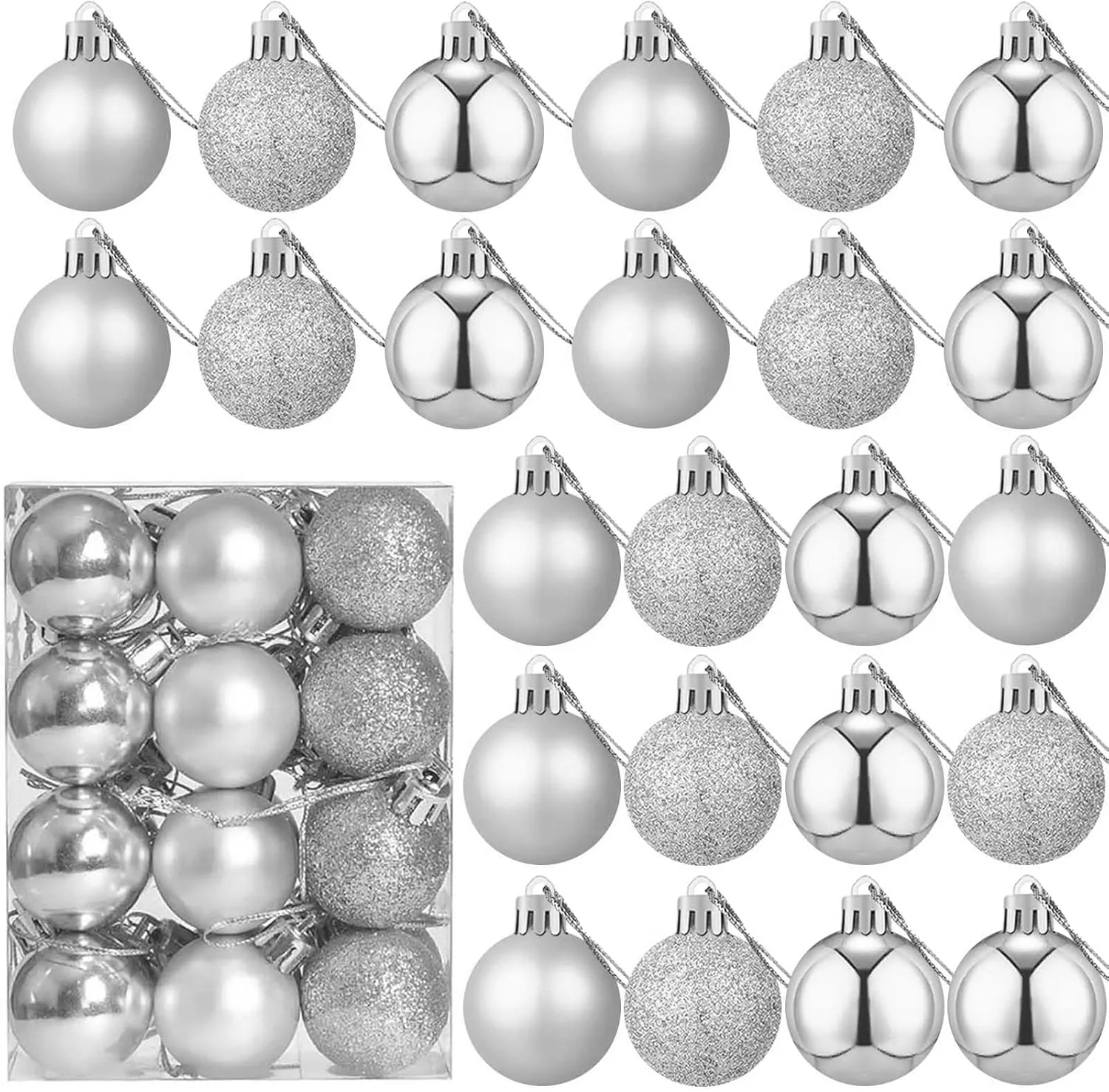24 malých stříbrných ozdob na mini vánoční stromeček malé nerozbitné ozdoby na vánoční stromky koule Ozdoby na párty 1,2 palce' loading='lazy' title=
