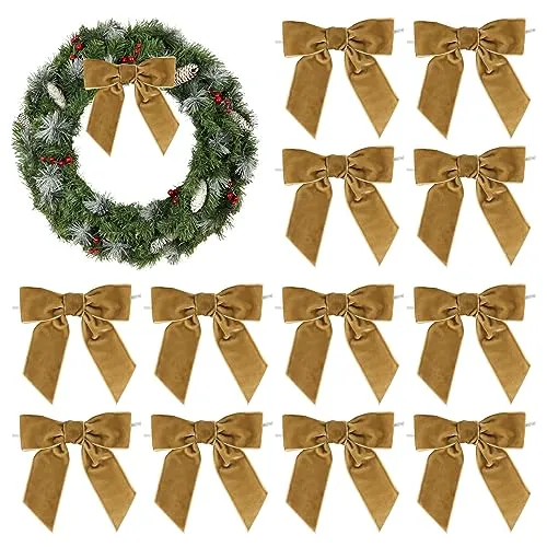 Aimudi Gold Velvet Buer 4.5 Gold Christmas Buer for Tree Premade Camel Buer for Wreaths Twist Tie Buer for Gift Pakking Festlig Vinterdekor Tree Garland Swag Bryllupsdekor - 12 stk.' loading='lazy' title=