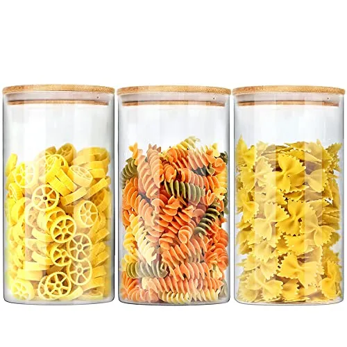 Bocaux en verre Ecoevo avec couvercles en bambou (40 oz en paquet de 3) Ensembles de bocaux et boîtes alimentaires en verre Bocaux de conservation des aliments en verre avec couvercles hermétiques Grands bidons en verre avec couvercles Bocaux de garde-manger en verre' loading='lazy' title=