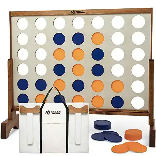 Rally and Roar Giant 4 in A Row, 4 to Score with Carrying Bag - Premium Wooden Four Connect Game Set in 3