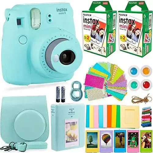 Fujifilm Instax Mini 9 Camera with Fuji Instant Film (40 Sheets) & Accessories Bundle Includes Case, Filters, Album, Lens, and More