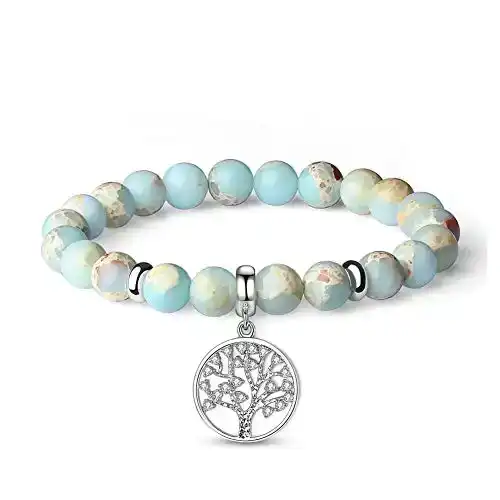 Vlinsha Tree of Life Anxiety Gemstone Bracelet, Semi Precious Crystals and Healing Stones Yoga Beaded Bracelets Dainty Family Tree Jewelry Gifts for Women Girls, Chakra Bracelet Christmas Xmas Gifts