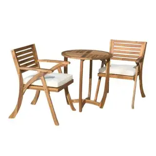 Třídílná dřevěná kulatá sada venkovního bistra s hnědým povrchem Coronado Teak