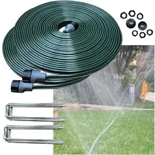 Watoo 2024 Tuyau d'arrosage plat pour arrosage de pelouse, tuyau de trempage avec trous, 15,2 m, 2 paquets de tuyaux d'arrosage robustes et légers sans nœuds avec piquets, tuyau d'irrigation, très amusant pour les enfants et les chiens