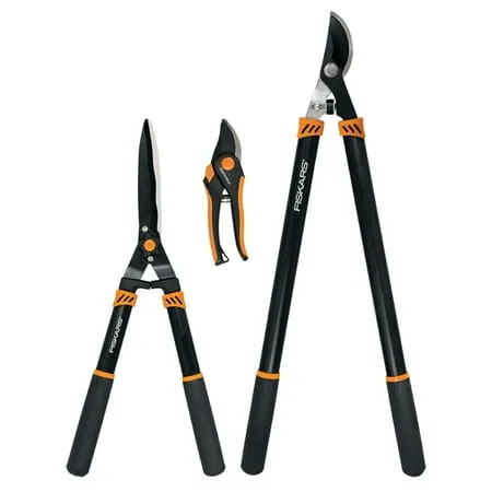 Fiskars Lopper 및 Pruner 정원 도구 3피스 세트(스테인레스 스틸 블레이드 포함) 검정색과 주황색' loading='lazy' title=