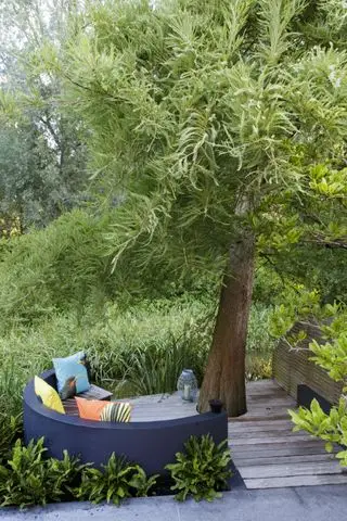 terasa postavená kolem stromu s posezením