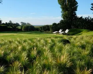 Küstengarten mit Grashügel zum Schutz vor Wind