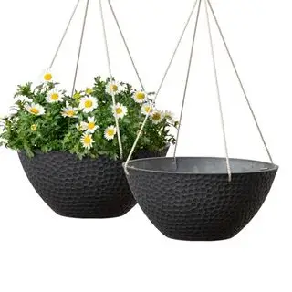 La Jolie Muse Lot de 2 pots de fleurs suspendus pour plantes d'extérieur, grand pot de fleurs suspendu avec trous de drainage, pots de fleurs suspendus d'extérieur, noir mat, nid d'abeille (13,2 pouces, lot de 2)