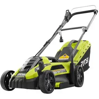 En RYOBI 13 tommers 11 Amp elektrisk walk-behind push-klipper med ledning