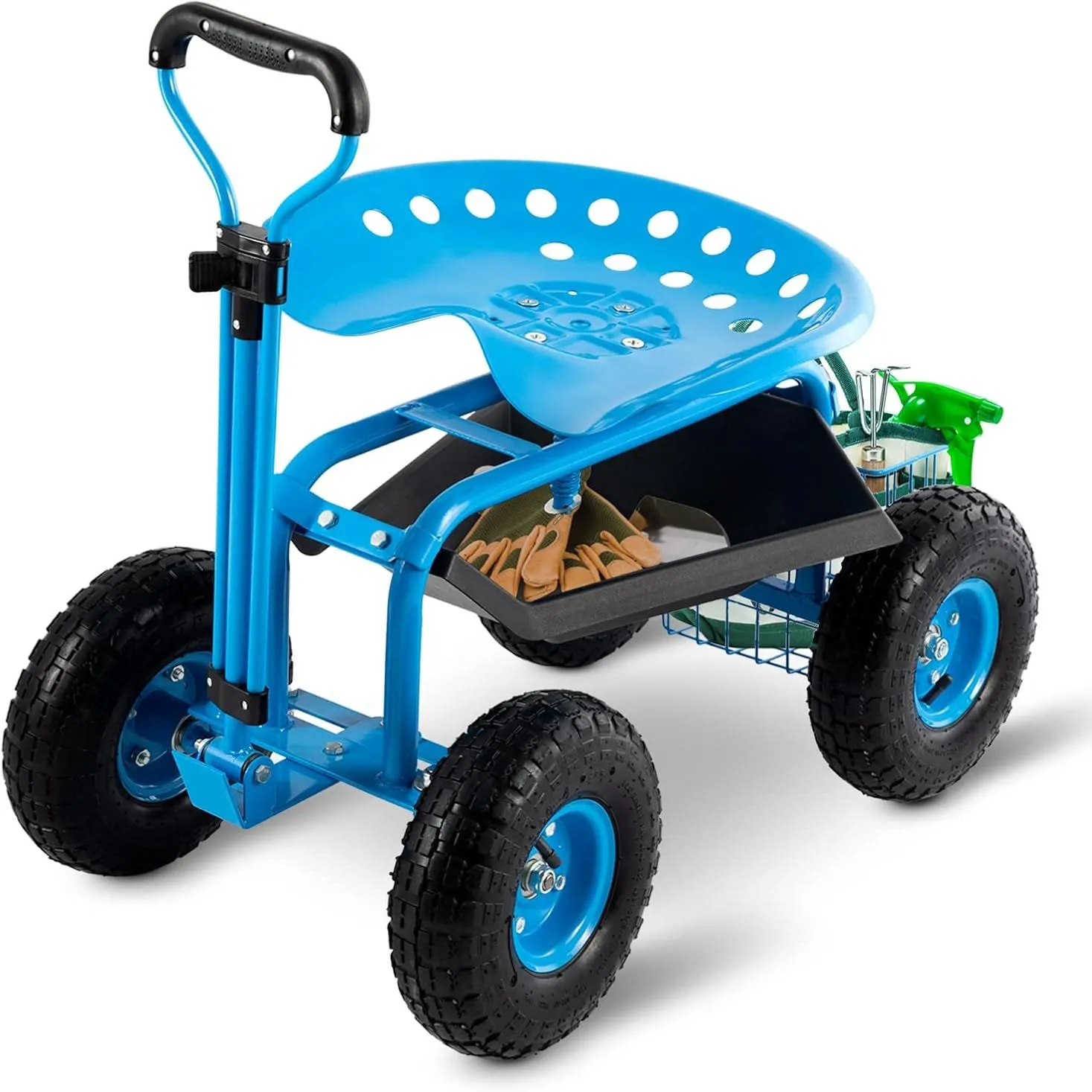 Pojízdný zahradní vozík s pracovním sedadlem – Heavy Duty Scooter S rukojetí a úložným prostorem Zahradní stolička otočná o 360 stupňů pro seniory Zahradní vozík na Wheelblue' loading='lazy' title=