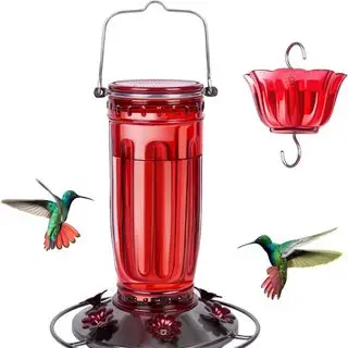 Krmítko pre kolibríky z červeného skla