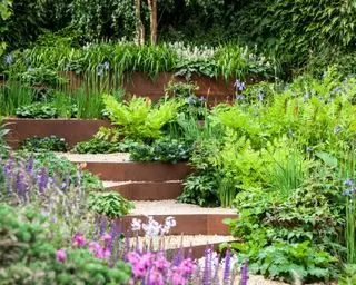 idées de bordure de jardin nécessitant peu d'entretien utilisant une bordure en acier corten