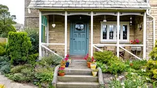 Idee per il portico di un cottage con piante in vaso