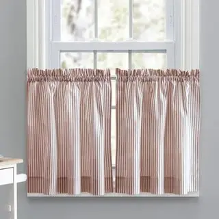cortina de café con rayas rojas de wayfair