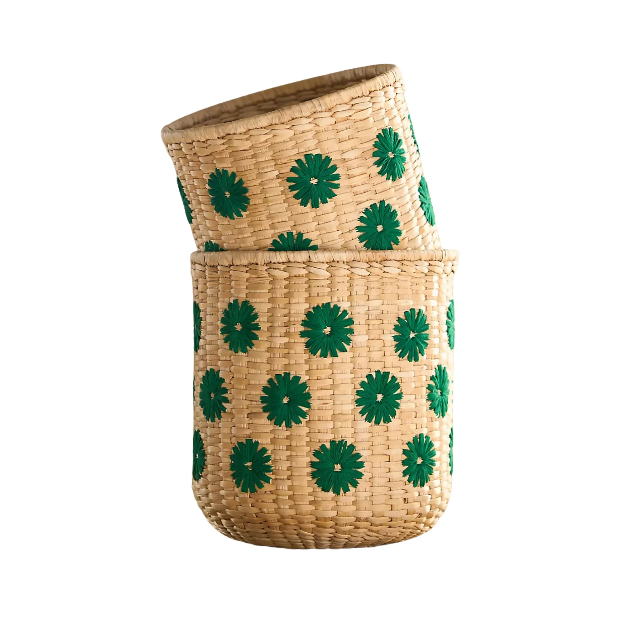 zestaw dwóch tkanych koszyczków z motywami zielonych kwiatów' loading='lazy' title=