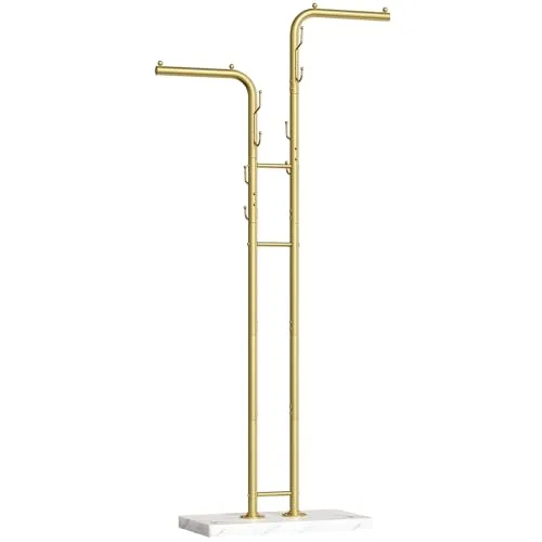 Yatiney Gold Coat Hanger Stand Floor Standing Coat Rack Entryway Coat Tree med 8 kroge og marmor-look Base Moderne dobbeltpolet metal tøjstativ til indgang til stue soveværelse ym02dwy1' loading='lazy' title=