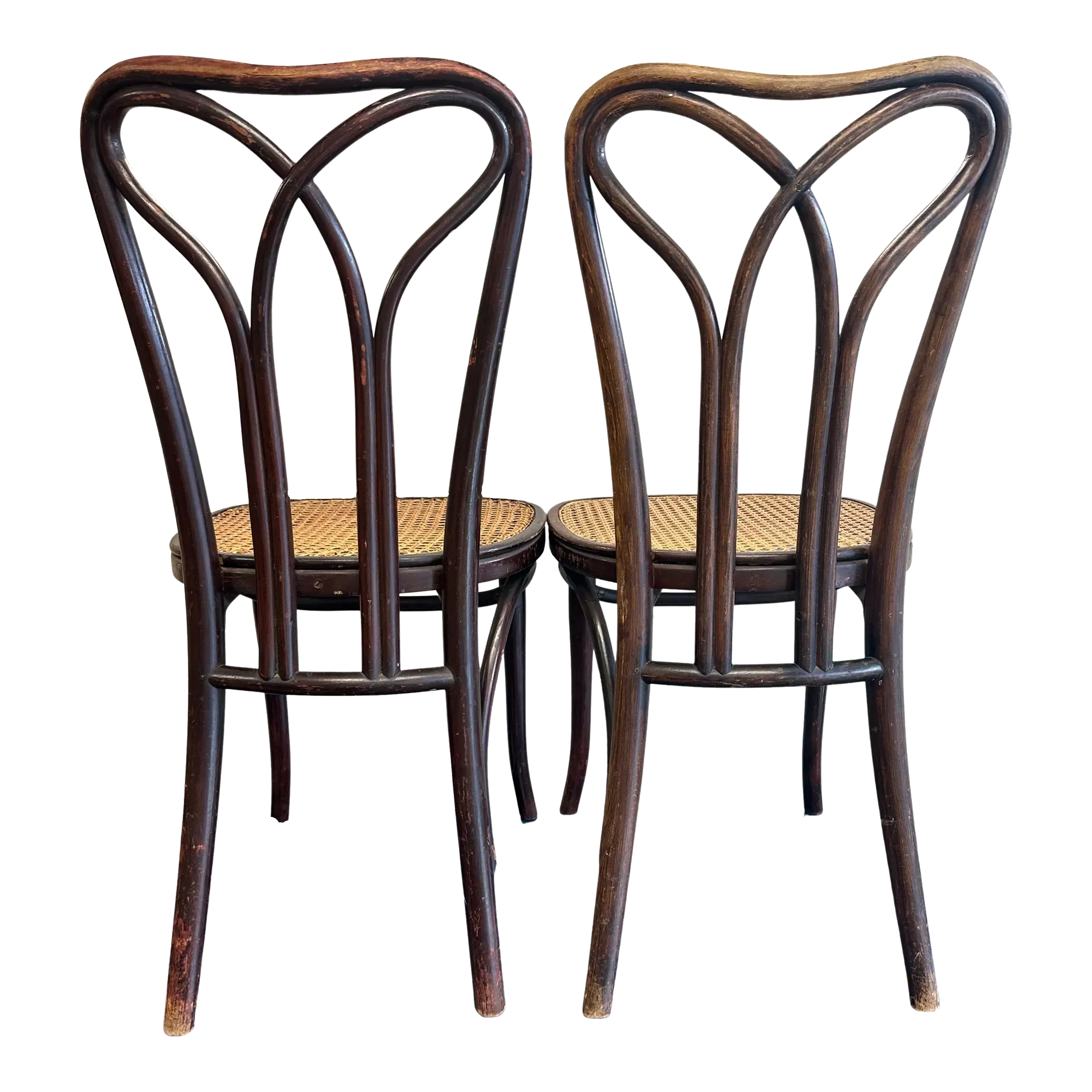 Spárujte jedálenské stoličky Thonet z ohýbaného dreva a trstiny pred rokom 1920 s opierkami na nohy v tvare slučky' loading='lazy' title=