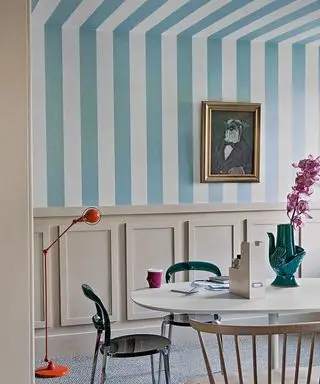 ストライプの壁紙を使った天井のアイデア