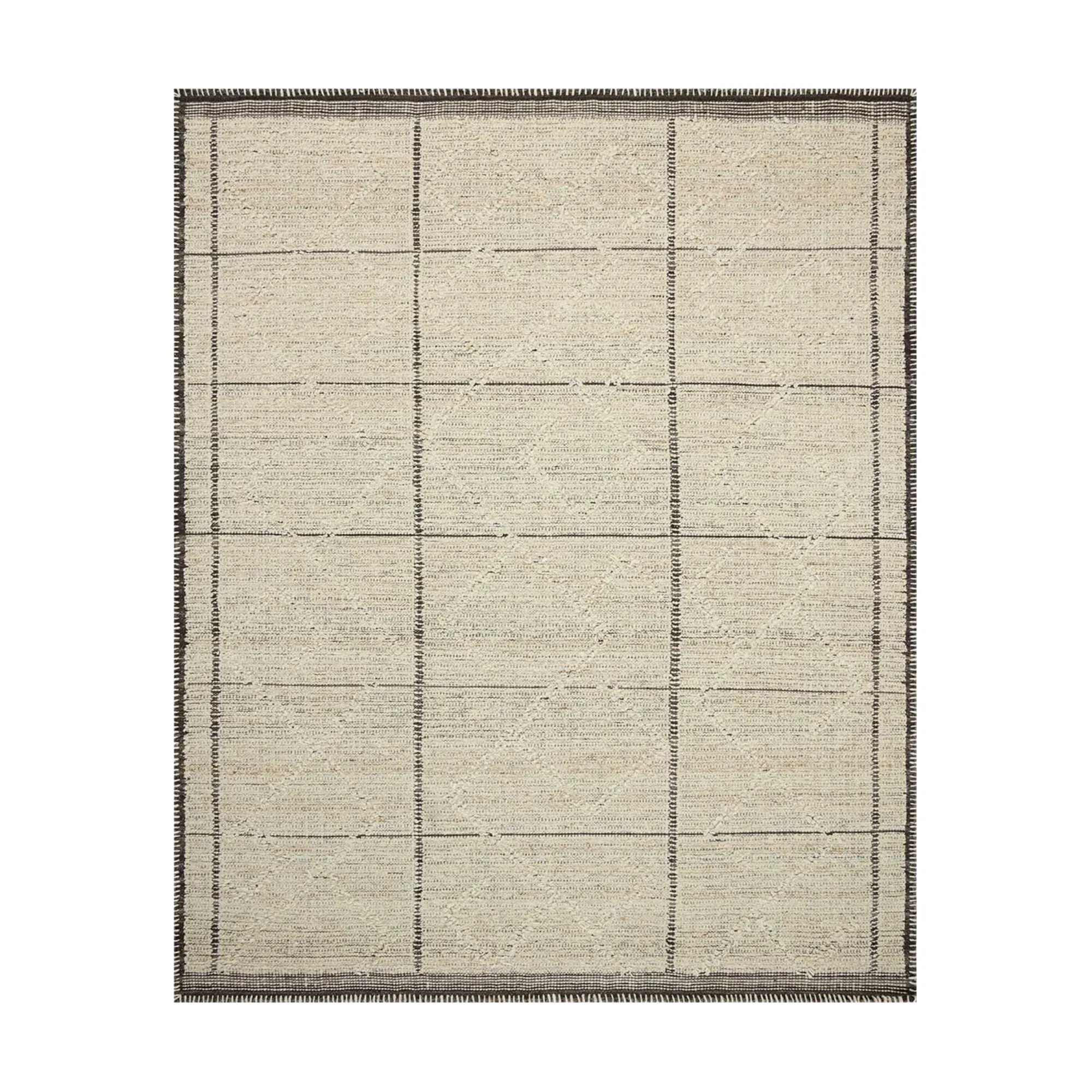 ダークブラウンストライプの明るいベージュラグ' loading='lazy' title=