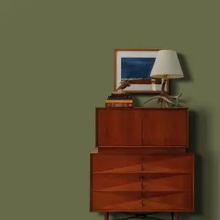 Un mur végétal derrière une commode ancienne