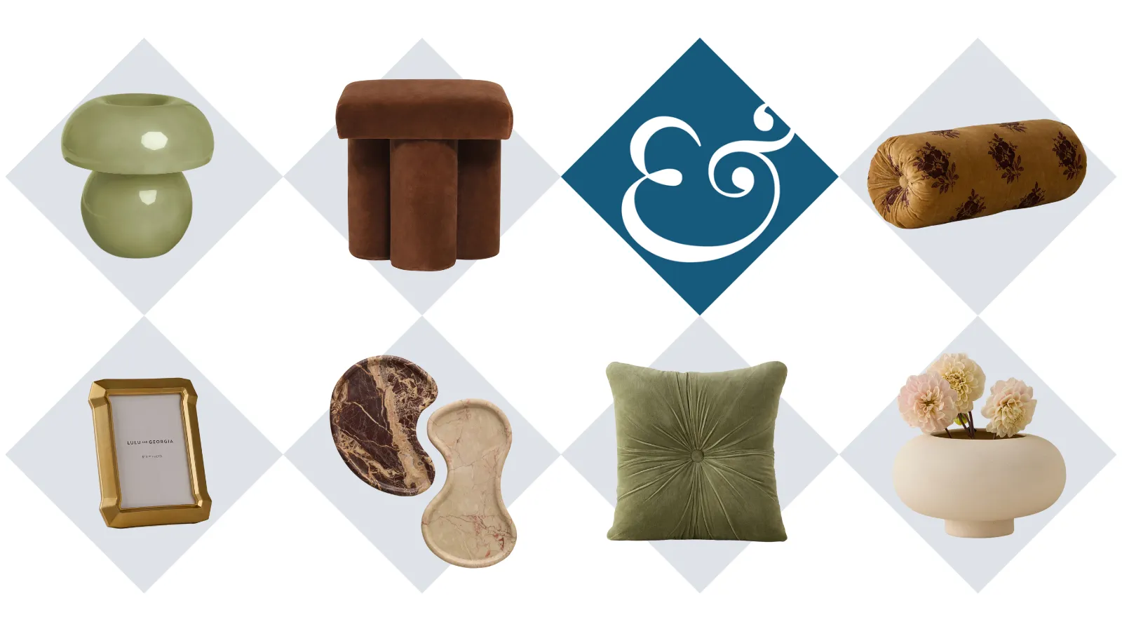 אוסף של פריטי עיצוב בית בגווני חום ירוק ובז '' loading='lazy' title=