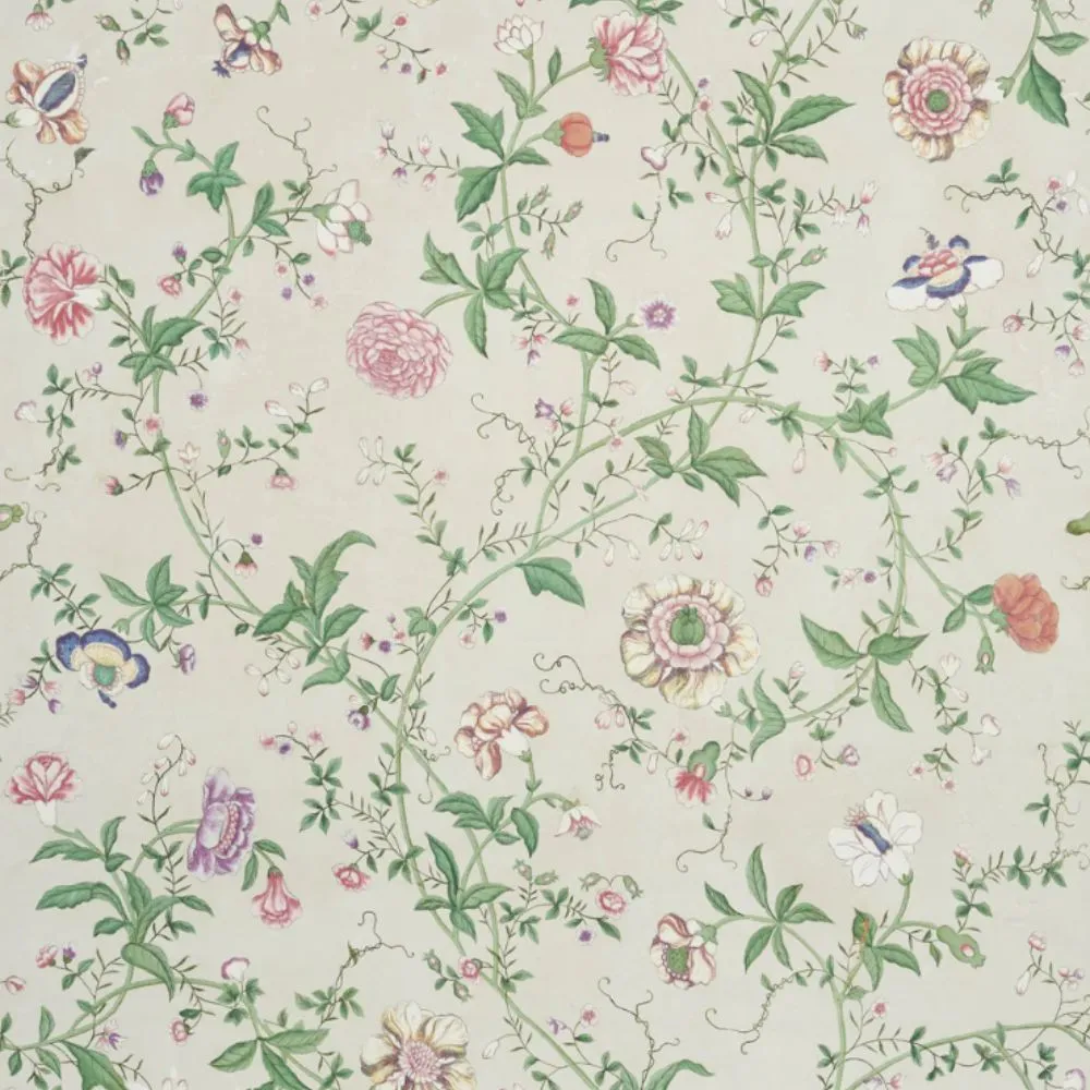 ružová a zelená kvetinová potlač na krémovej látke' loading='lazy' title=