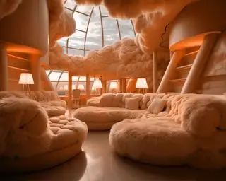 Color Pantone del año 2024, acogedor espacio habitable con asientos peludos