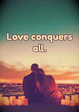 A loving couple looking out over the sunset.