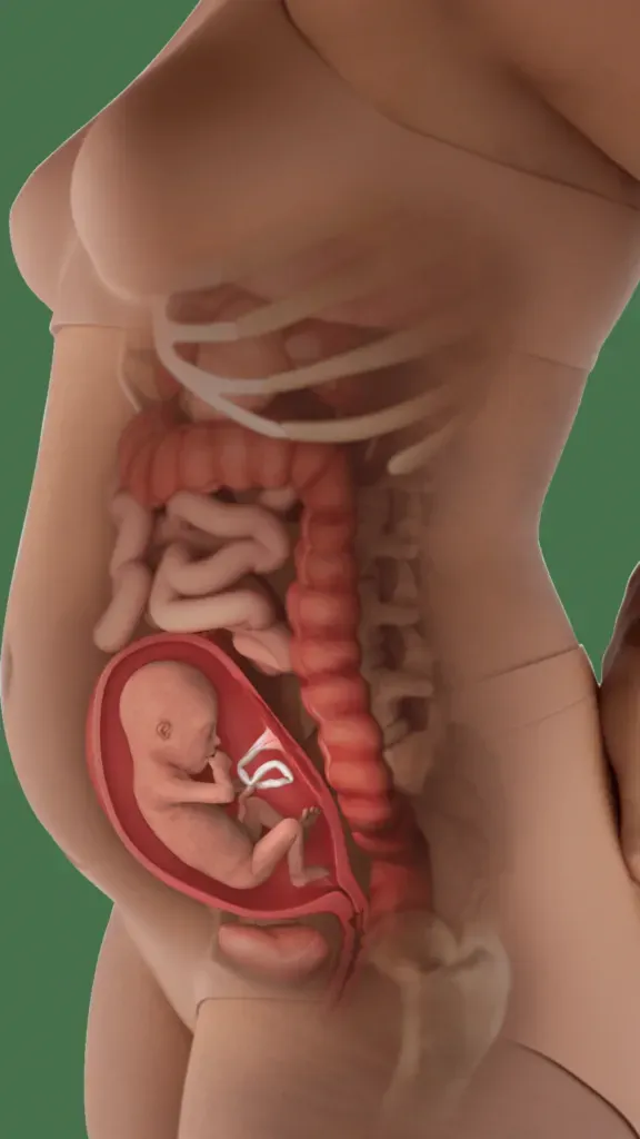 baby in womb at 20 weeks, top of uterus level with navel