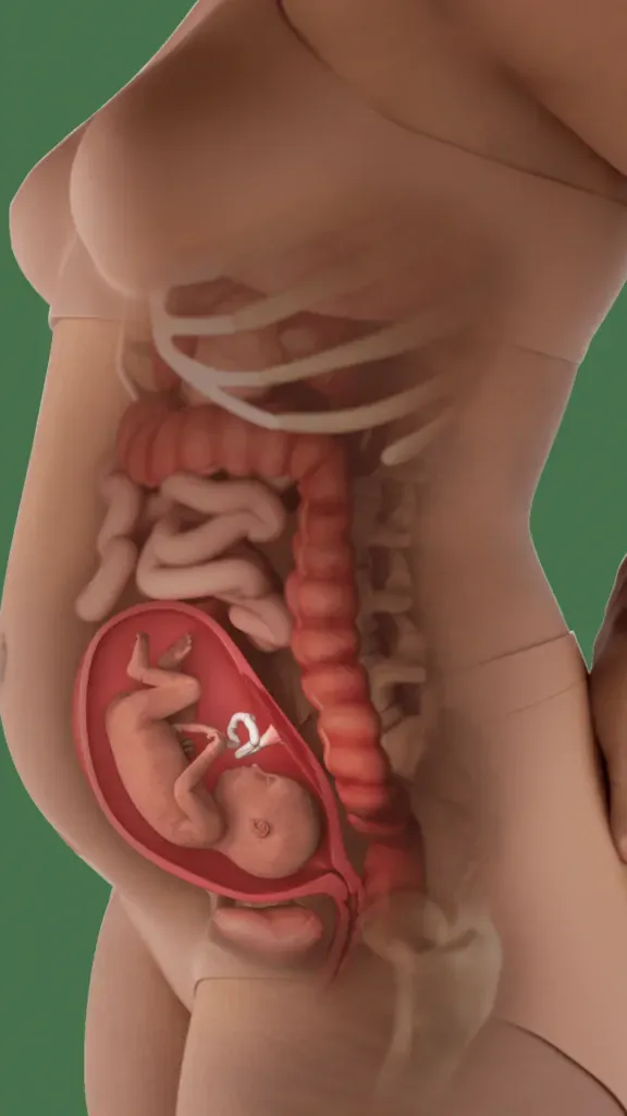 baby in body with uterus pushing against intestines