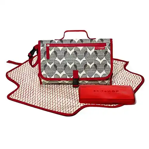 Skip Hop Baby Pronto Portable Changing Station with Cushioned Changing Mat and Wipes Case, 3 Pockets, Multi Hearts