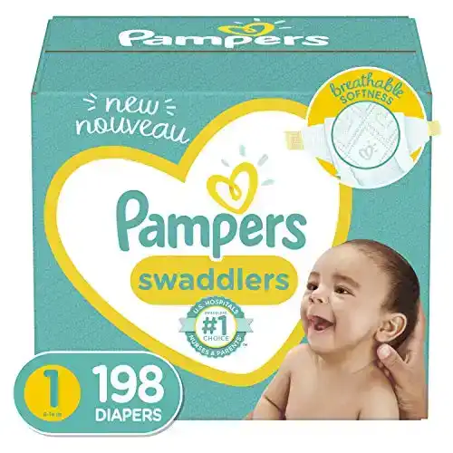 Diapers Newborn/Size 1 (8-14 lb), 198 Count - Pampers Swaddlers Disposable Baby Diapers, ONE MONTH SUPPLY