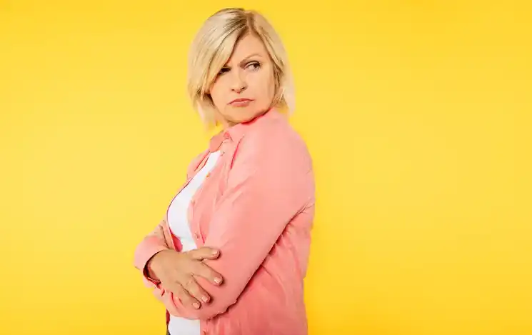 A typical Karen woman looking annoyed